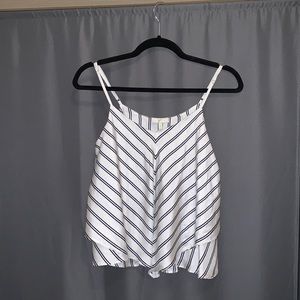 100% Silk Joie White and Navy Striped Tank